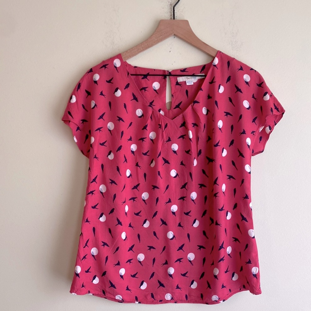 Boden Ravello Bird and Moon Print Silk Blend Blouse